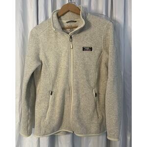 LL Bean Fleece Jacket Woman's Medium Petite Beige Sherpa Knit -Preowned